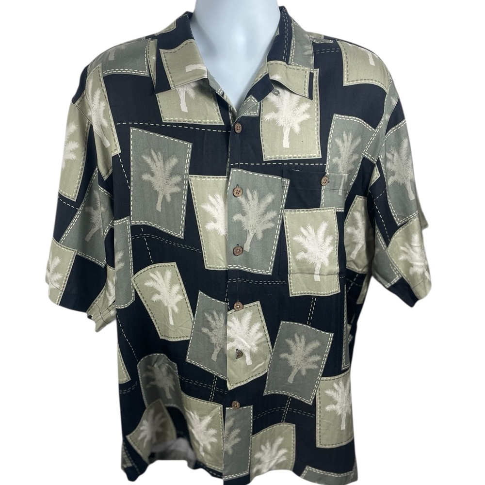 Joseph &‎ Feiss Men's Casual 100% Silk Palm Print Black & Grey Camp Shirt, XL TG